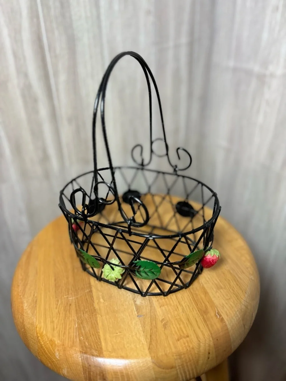 Decorative Black Metal Strawberry Wire Basket - Home Accents Vintage